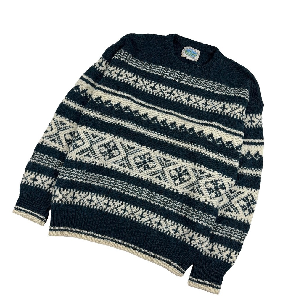 VTG Royal North Mills Outfitters Wool Knit Sweater Size Large Geometric Print